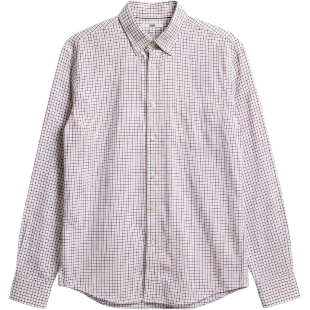 Uniqlo Mens Medium White Red Navy Tattersall Check Button Down Long Sleeve Shirt